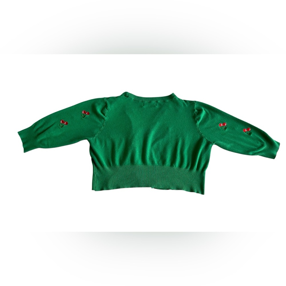 Green Belle Poque Retro Cherry Button Up Cropped Cardigan - Picture 3 of 13
